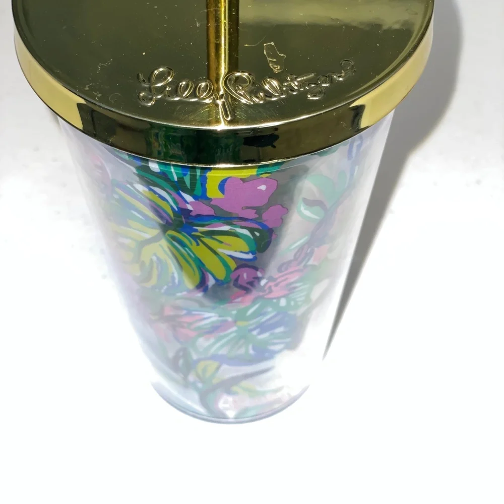 EUC Lilly Pulitzer Mermaid In The Shade Tumbler & Gold Straw - Picture 4 of 6